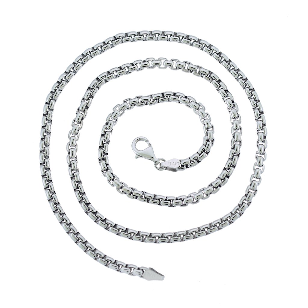 925 Sterling Silver Round Box Chain Necklace Made In Italy 37 Mm 418$